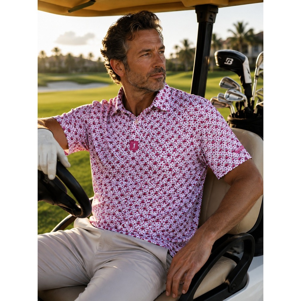 Bogey Bros Taco Chili Pepper Golf Polo Performance Moisture Wicking White Pink L